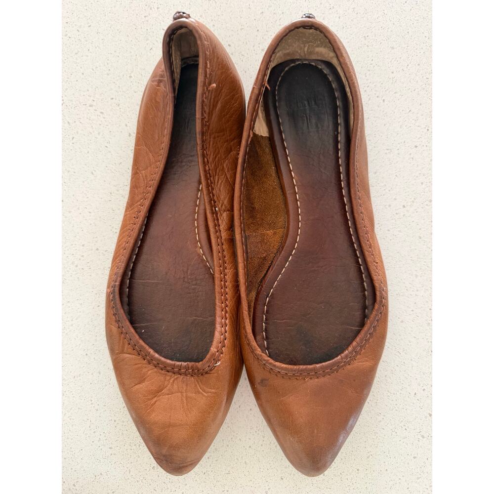 Frye Regina Pointed Toe Leather Ballet Flat Cognac Size 6